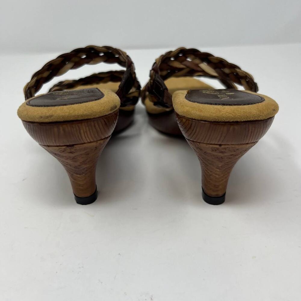 Nota Bene Sandals Women's 7 Wood Kitten Heel Strappy Leather RARE Non-Slip EUC - Picture 7 of 12